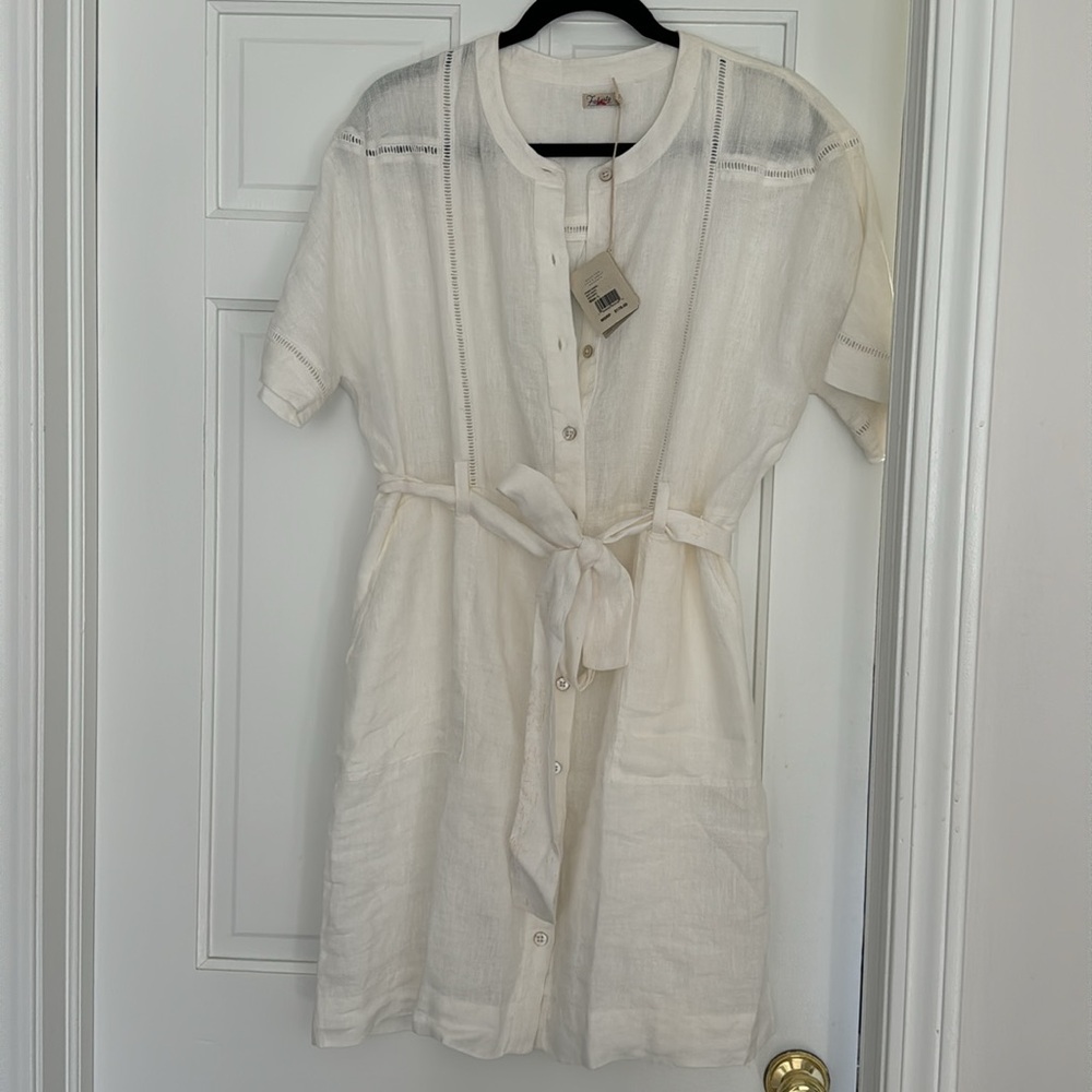 Faherty 100% linen white shirt dress